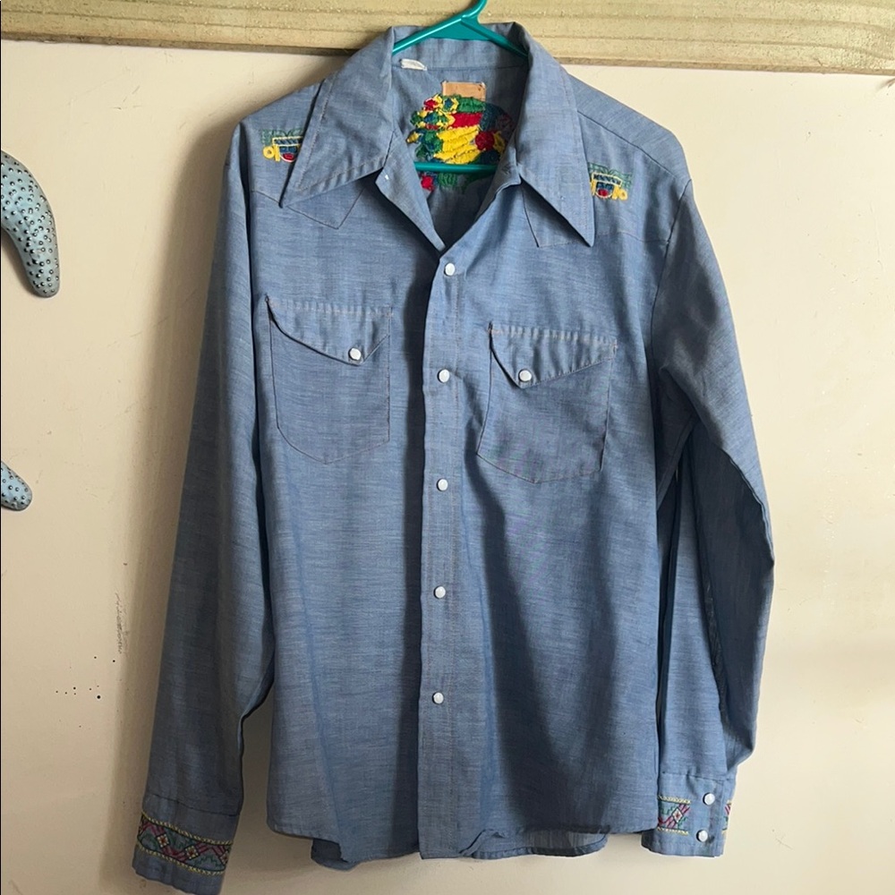 Rare 70’s Vintage Embroidered Blue Western Shirt